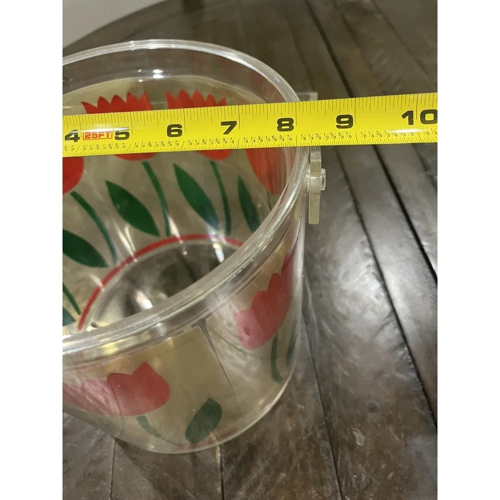 Vintage HJ STOTTER Painted Acrylic Red Tulip Ice Bucket Barware‎ Floral